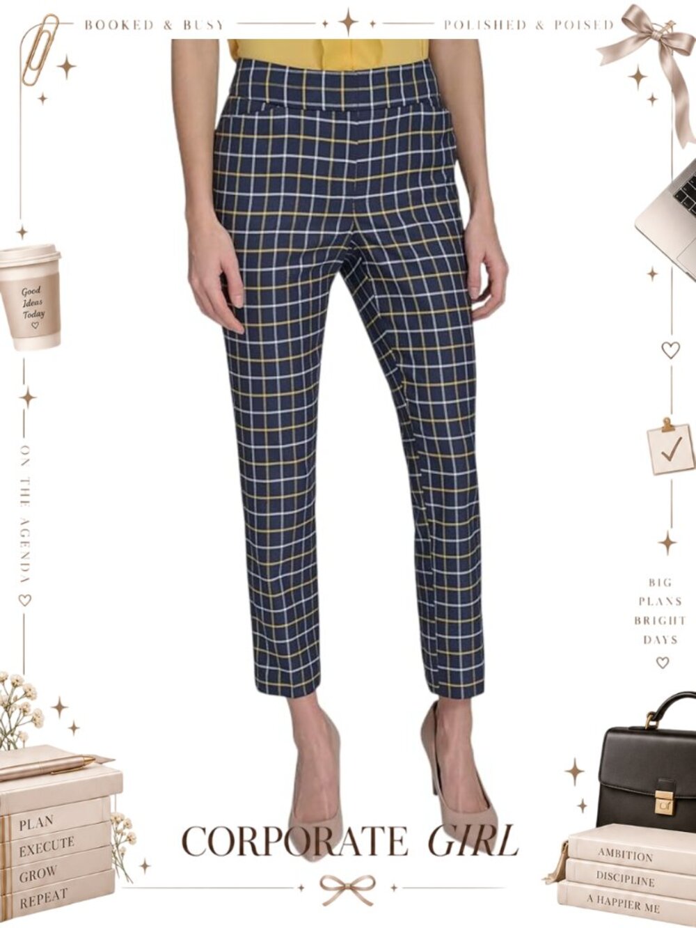 Slim Fit Pinstripe Print Trousers Ankle Length Plaid Suiting Pants